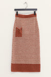 SWAYING 25 Fall/Winter Collection: Thick-stripe straight-cut midi skirt SW-SW25AW3B10C1S2-LZ (Chestnut Brown)